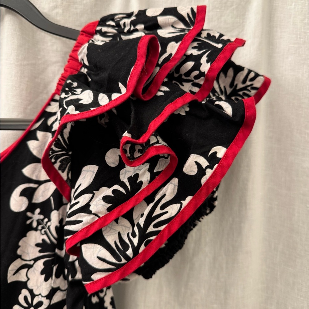 Vintage RM Made in Hawaii USA Floral Black White Red‎ Trim Mermaid Maxi Dress M? - Picture 3 of 15